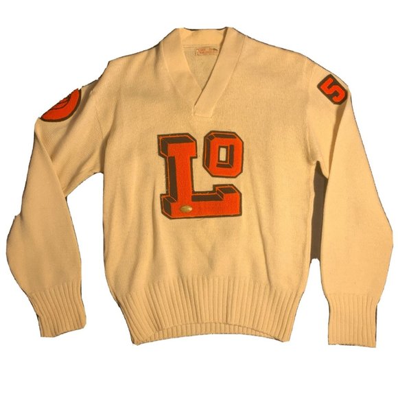 Vintage 1950s Letterman (57) Cream Varsity School Wool Sweater. Collector’s Item